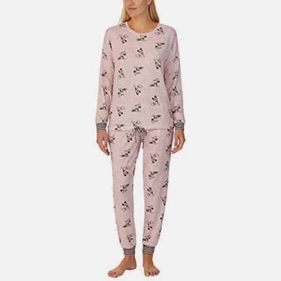 Disney Mickey Mouse & Minnie Mouse Pink Cozy 2 piece Pajama Set Size XL - Picture 1 of 6